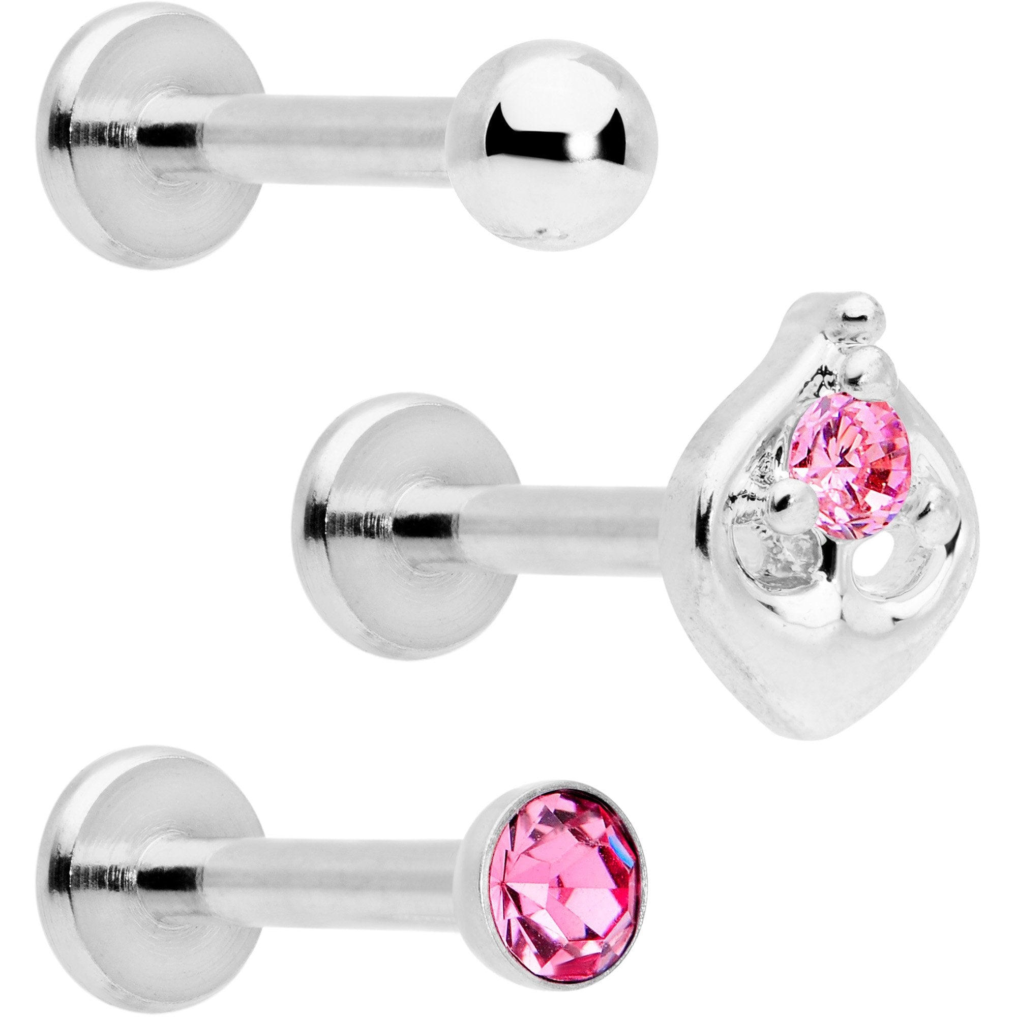 16G 5/16 Pink Gem Internally Threaded Labret Set