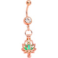 Clear Gem Rose Gold Tone Glow in the Dark Lotus Flower Dangle Belly Ring
