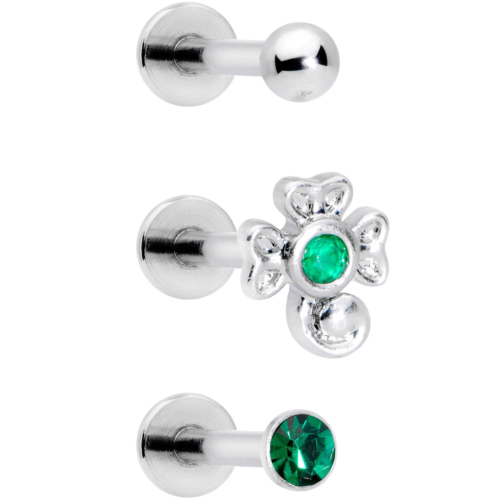 16G 5/16 Green Gem St Patricks Day Shamrock Labret Set of 3