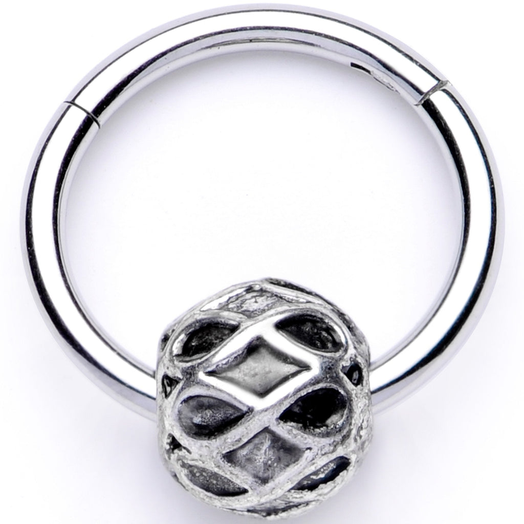 16G 3/8 Geometric Pattern Bead Hinged Segment Ring