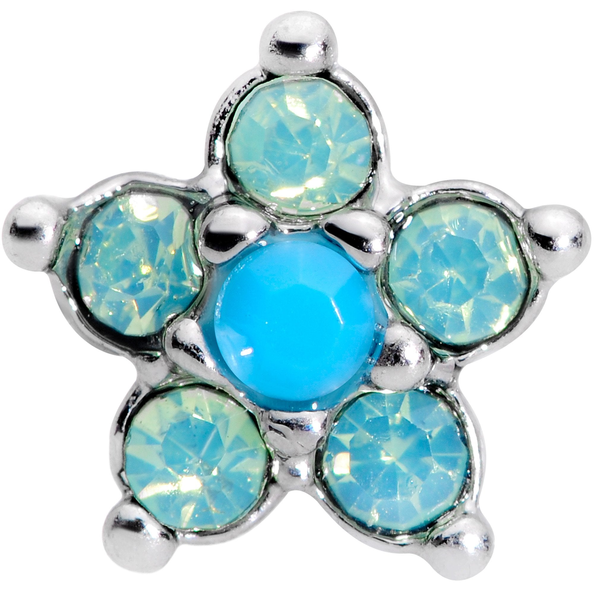 16G 5/16 Blue Faux Opal Internally Threaded Flower Labret