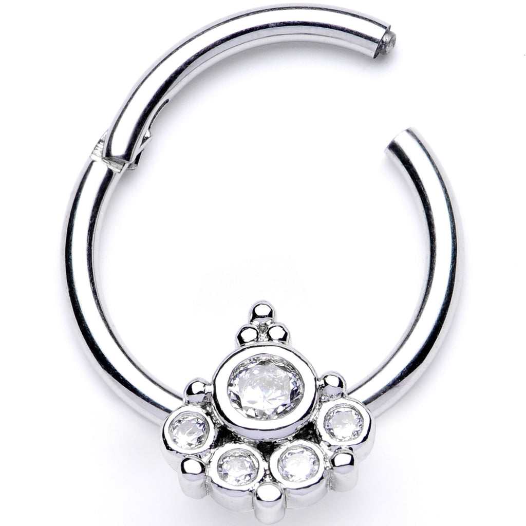 16G 3/8 Clear CZ Gem Geometric Hinged Segment Ring