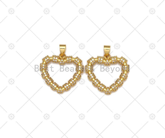 CZ Micro Pave Heart Frame Shape Pendant,18K Gold Filled Heart Charm, Necklace Bracelet Charm Pendant, 23x22mm, Sku#LK470