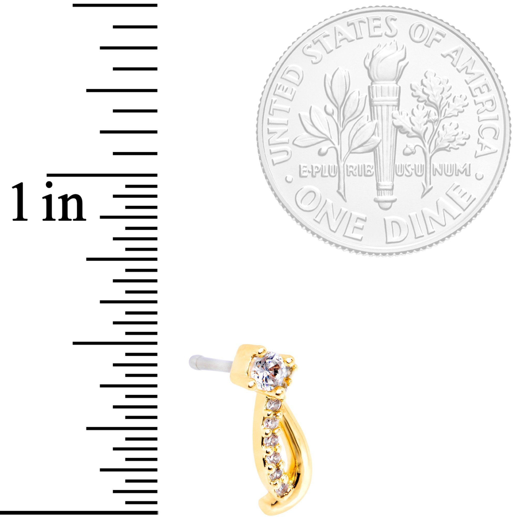 20G 1/4 Clear CZ Gold Tone Twining Strands Nose Bone
