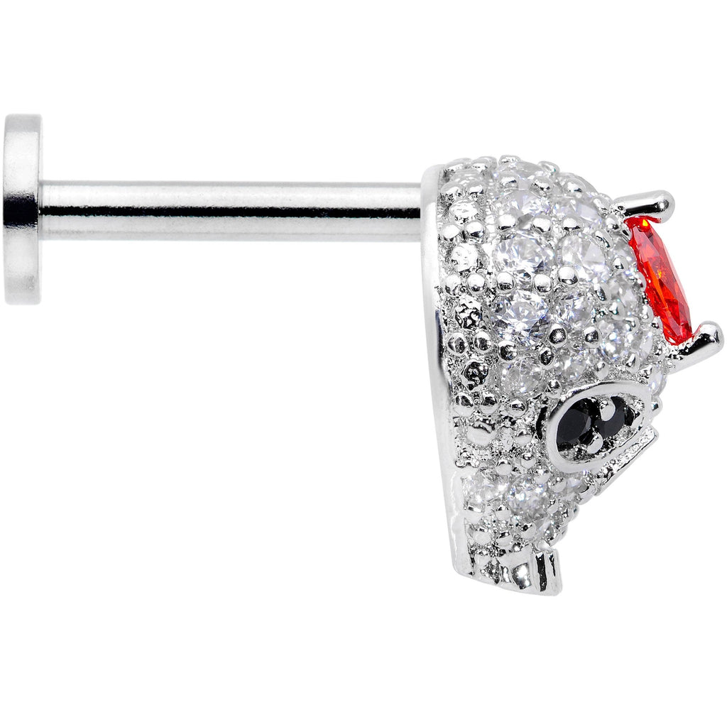 16G 5/16 Clear Red CZ Gem Punk Skull Labret Monroe Tragus