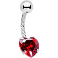 Red CZ Gem Lonely Valentine Heart Twisted Belly Ring