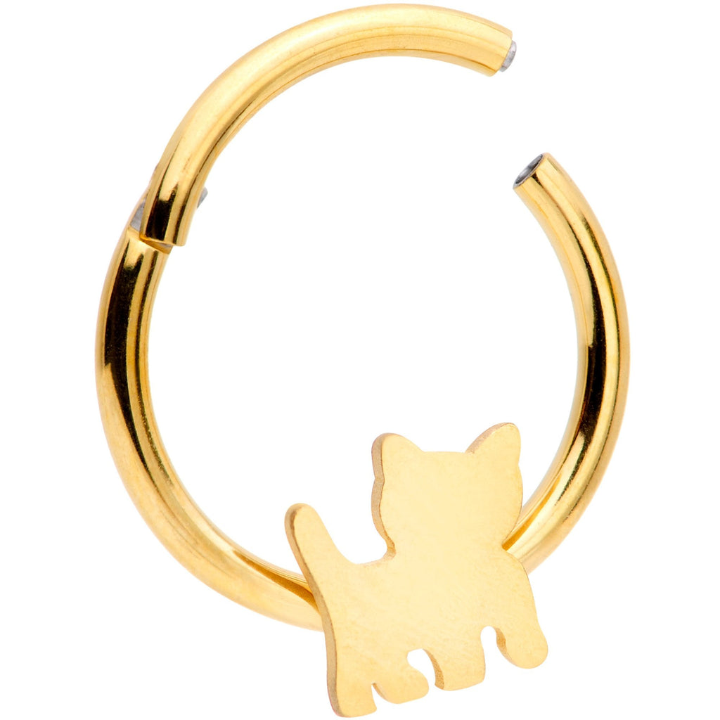 16G 3/8 Gold Tone Kitty Cat Hinged Segment Ring