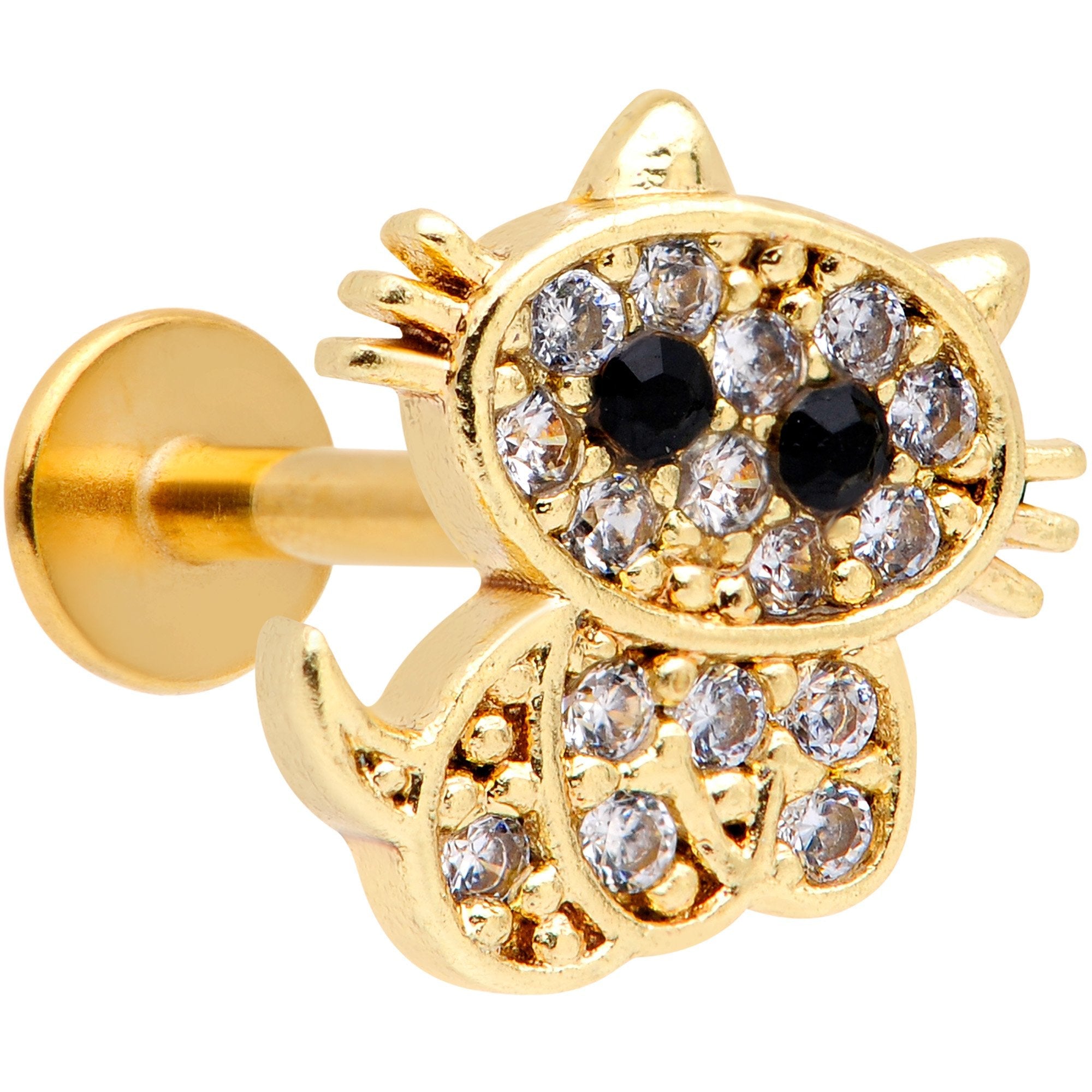 16G 5/16 Clear CZ Gem Gold Tone Glamour Cat Labret Monroe Tragus