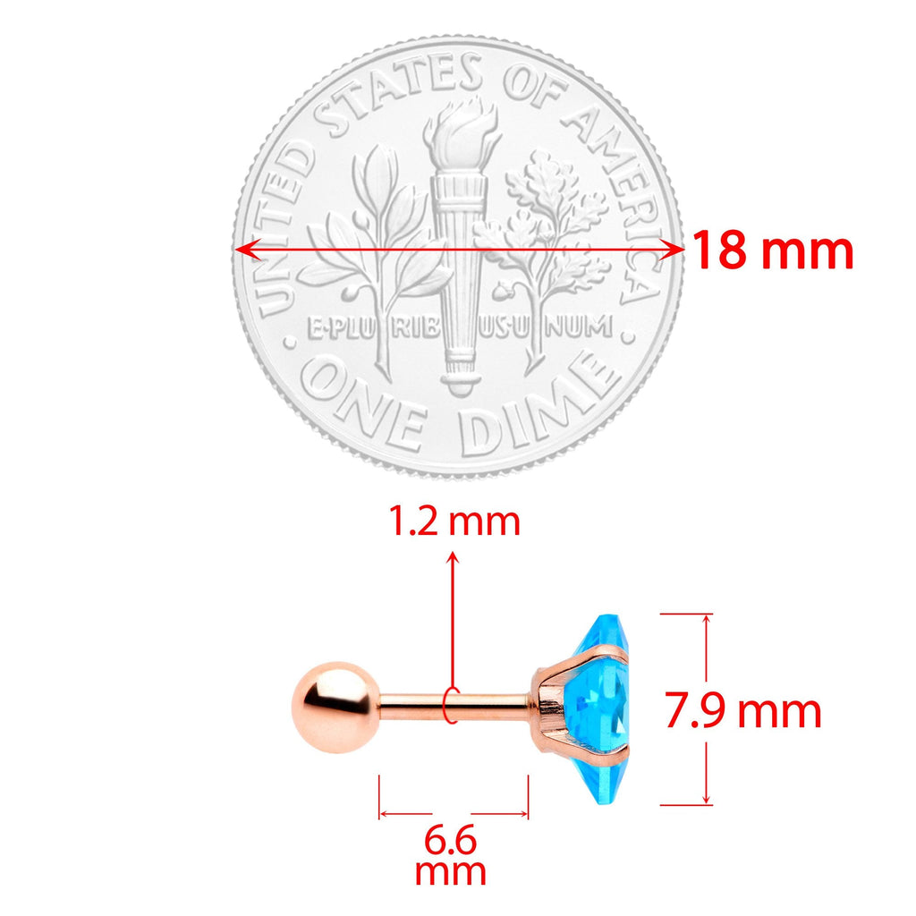 16G 1/4 Color CZ Gem Rose Gold Tone Cartilage Tragus Set of 3