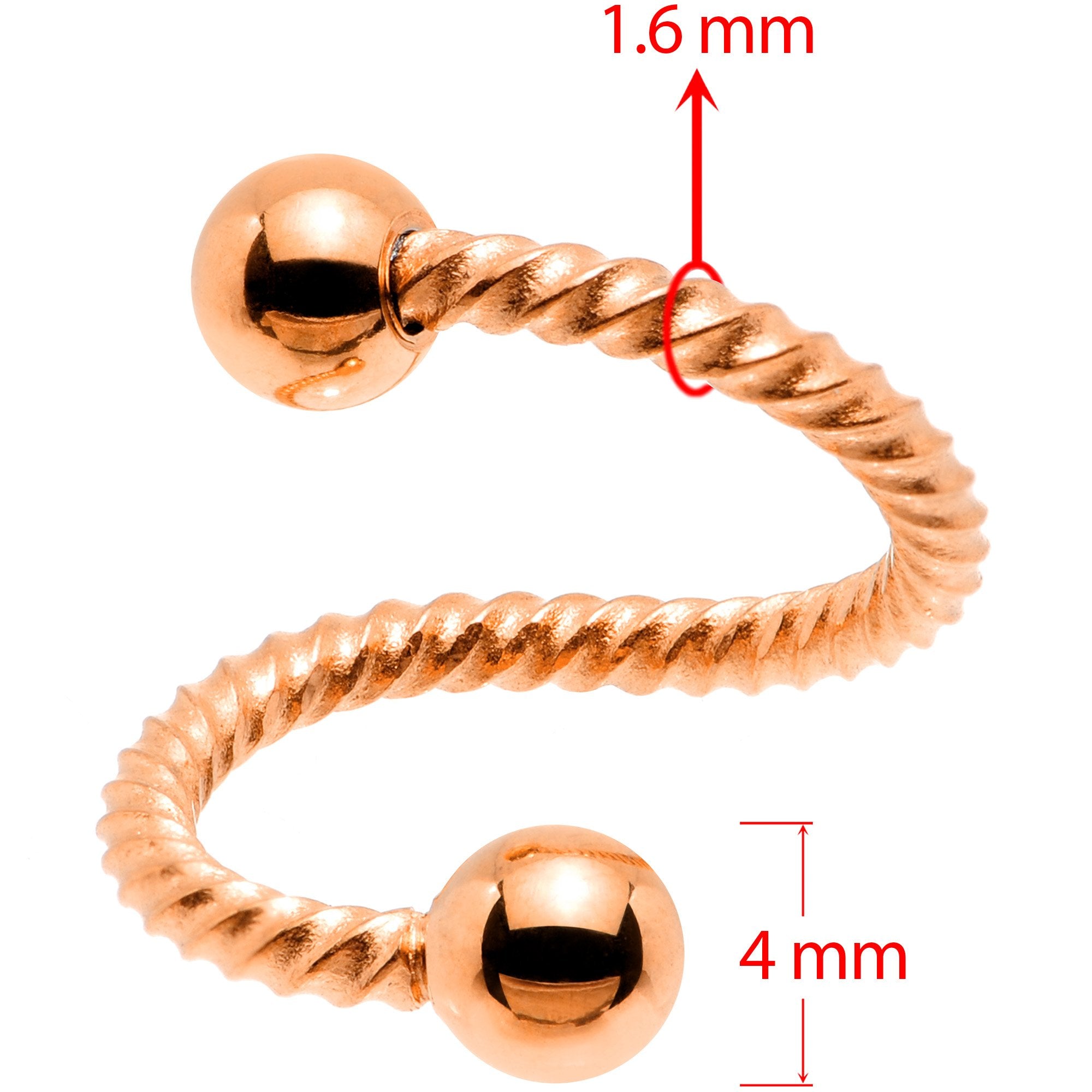 14G 3/8 Rose Gold Tone Twisted Spiral Twister Belly Ring