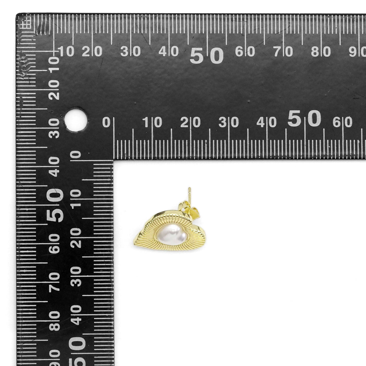 Gold White Pearl Heart Stud Earrings, Sku#LD480