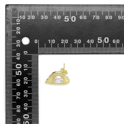 Gold White Pearl Heart Stud Earrings, Sku#LD480