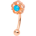 16G 5/16 Faux Turquoise Rose Gold Tone Flower Curved Eyebrow Ring