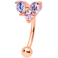 16G 5/16 Clear Gem Trio Rose Gold Tone Heart Curved Eyebrow Ring