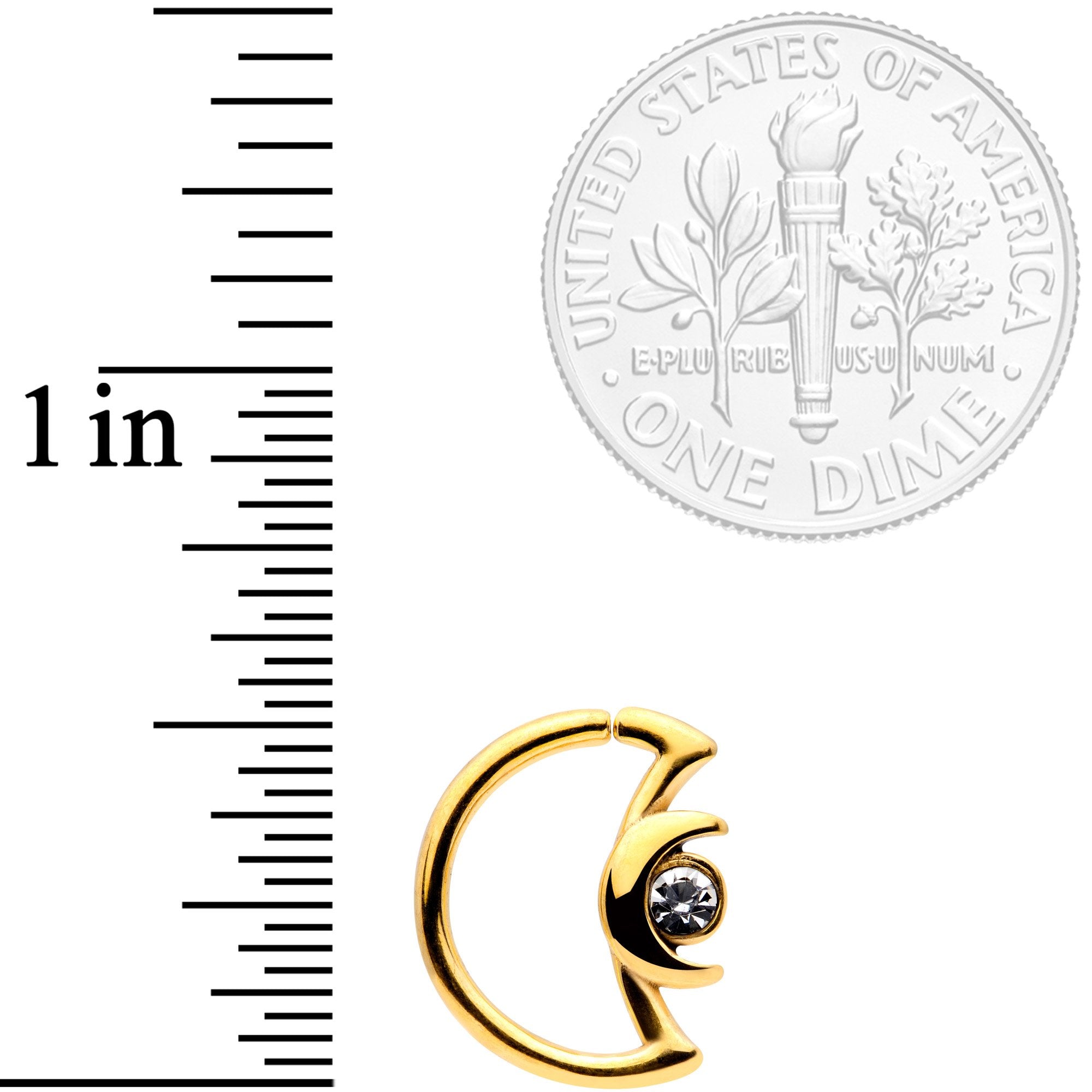 16G 3/8 Clear Gem Gold Tone Crescent Moon Closure Ring