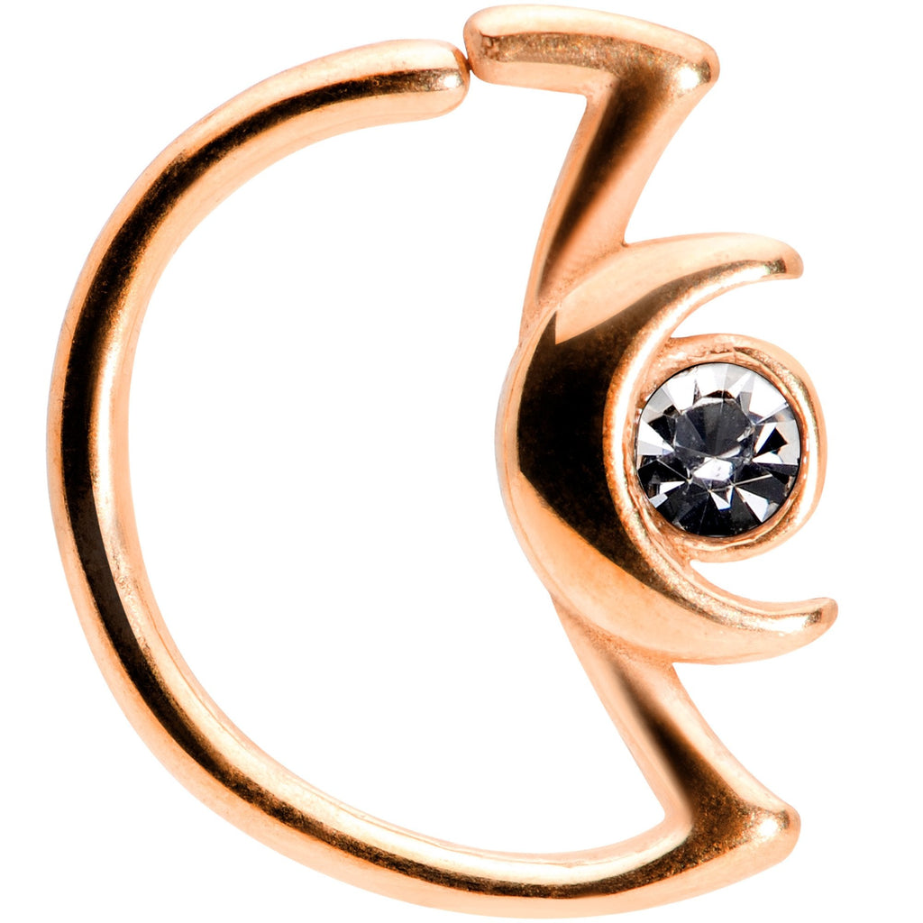 18G 3/8 Clear Gem Rose Gold Tone Crescent Moon Closure Ring
