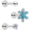 16G 5/16 Blue CZ Gem Snowflake Internally Threaded Labret Set