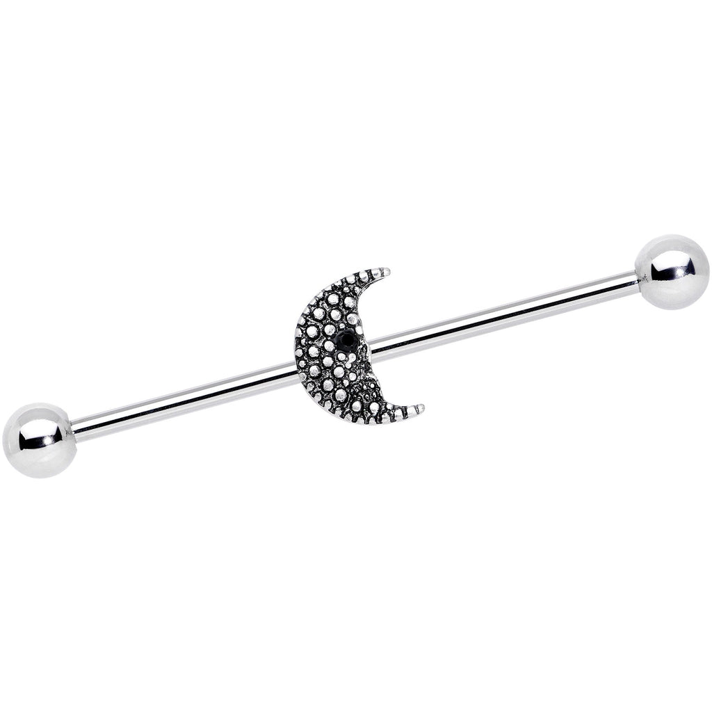 14G Black Gem Night Skull Crescent Moon Industrial Barbell 38mm