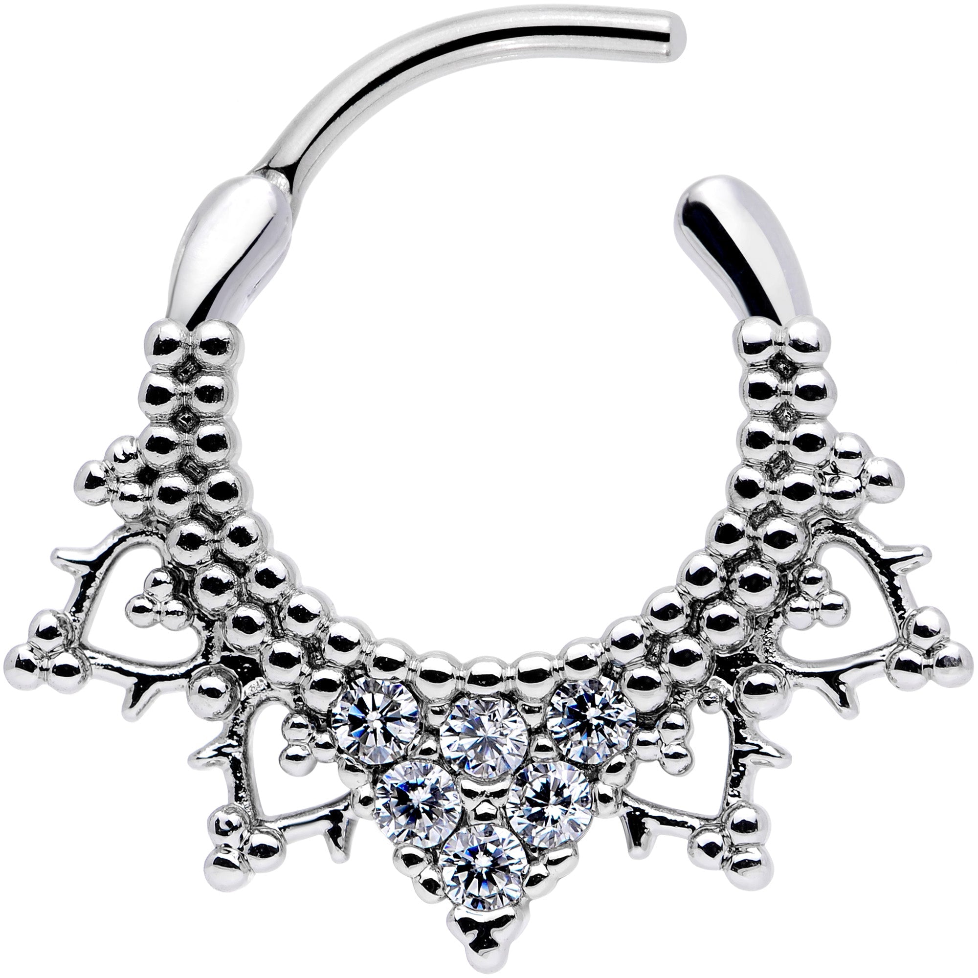 16G 3/8 Clear CZ Gem Triangle Ornate Septum Clicker