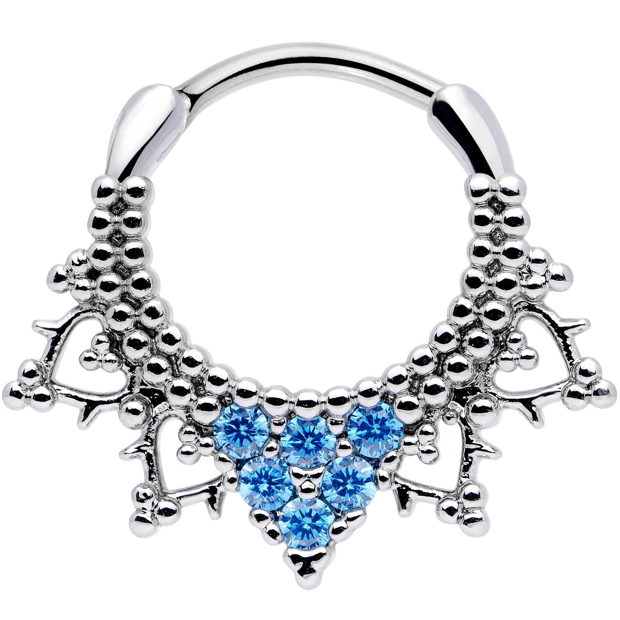 16G 3/8 Aqua CZ Gem Triangle Ornate Septum Clicker
