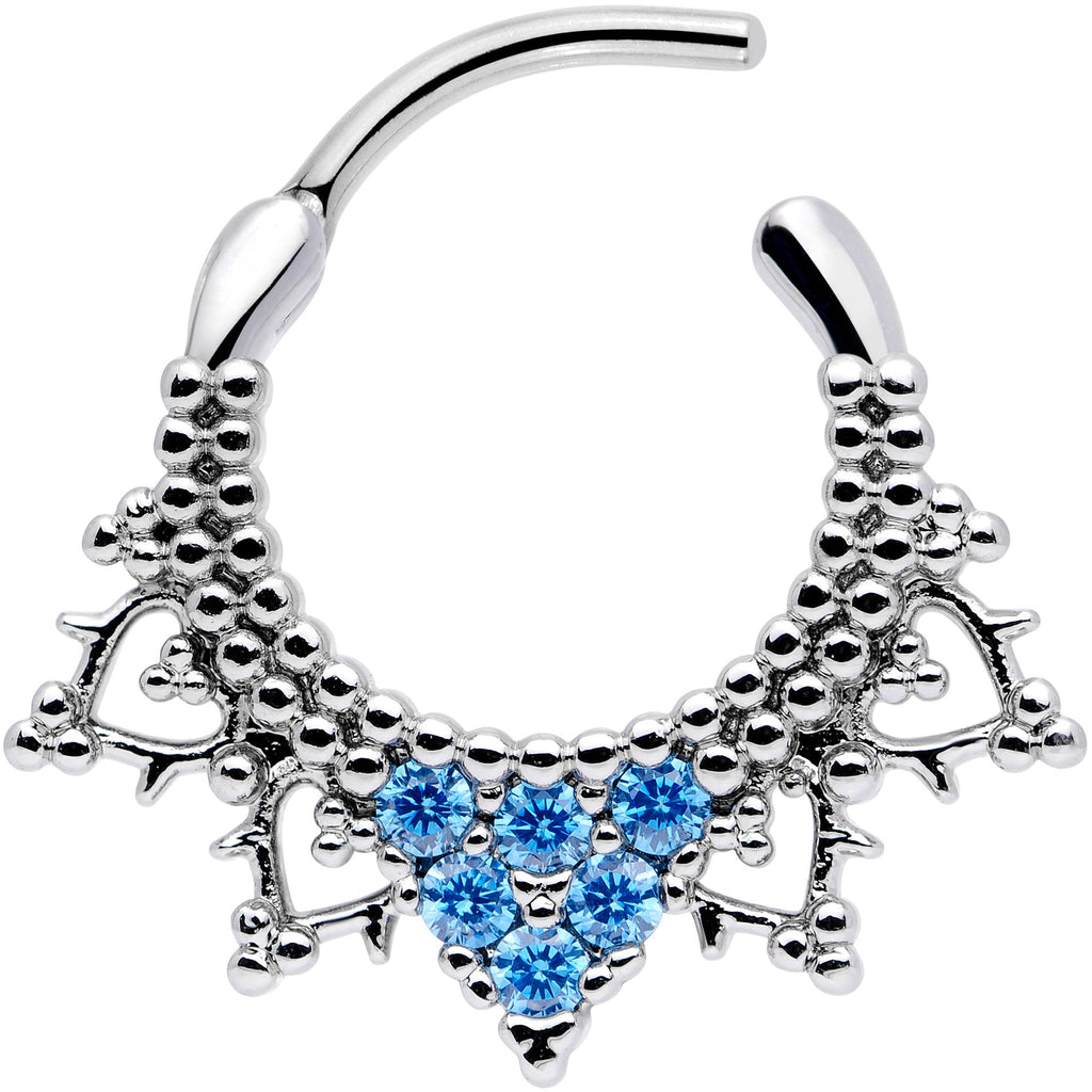 16G 3/8 Aqua CZ Gem Triangle Ornate Septum Clicker