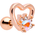 16G 1/4 Aurora Gem Rose Gold Tone Hollow Heart Cartilage Tragus