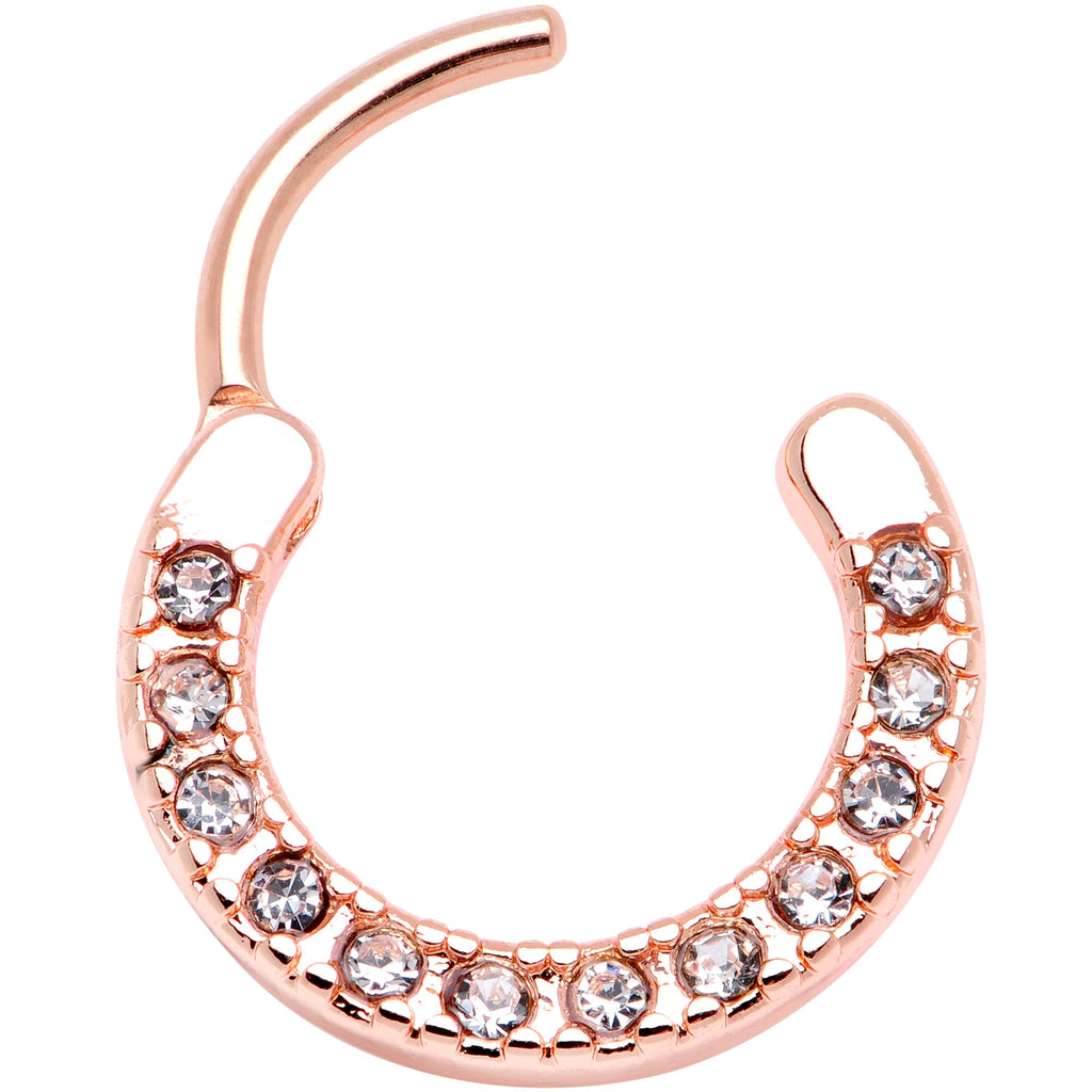 16G 3/8 Clear Gem Rose Gold Tone Paved Septum Clicker