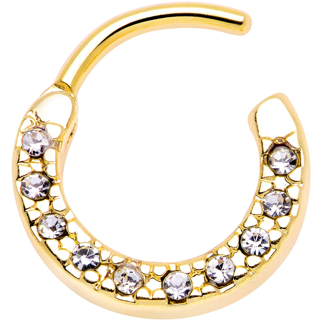 16G 5/16 Clear Gem Gold Tone Paved Cartilage Clicker