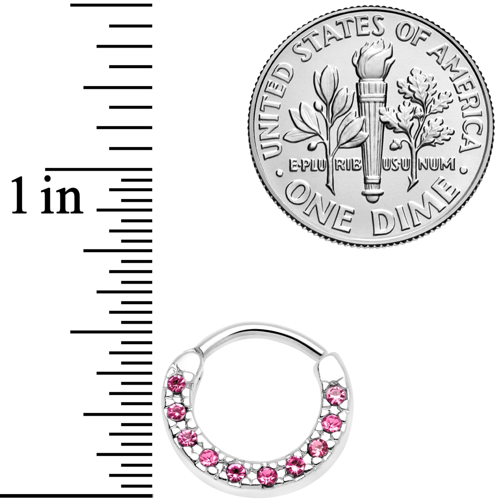 16G 5/16 Pink Gem Paved Cartilage Clicker