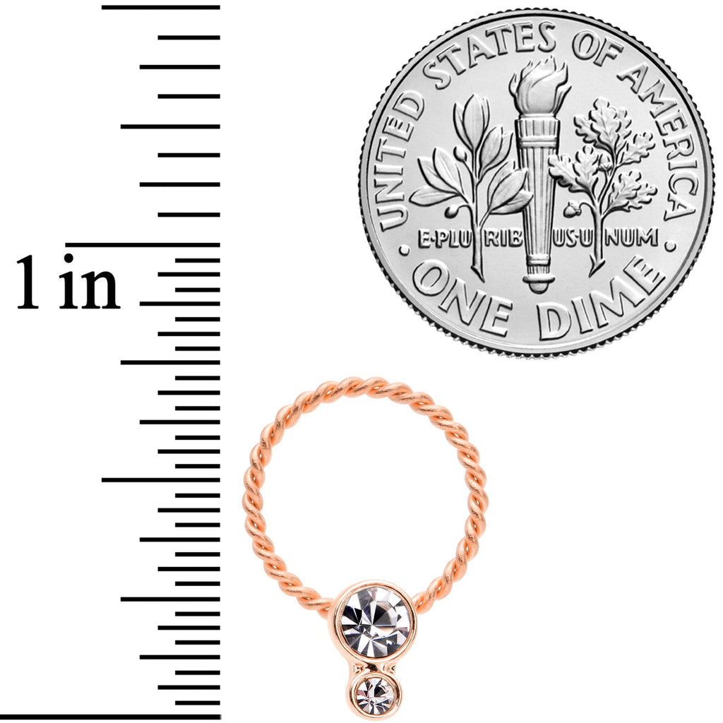 16G 3/8 Clear Gem Duo Rose Gold Tone Twisted BCR Captive Ring