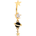Clear CZ Gem Gold Tone Saturn Stars Dangle Belly Ring