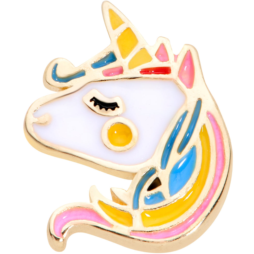 16G 1/4 Gold Tone Pastel Unicorn Cartilage Tragus Earring