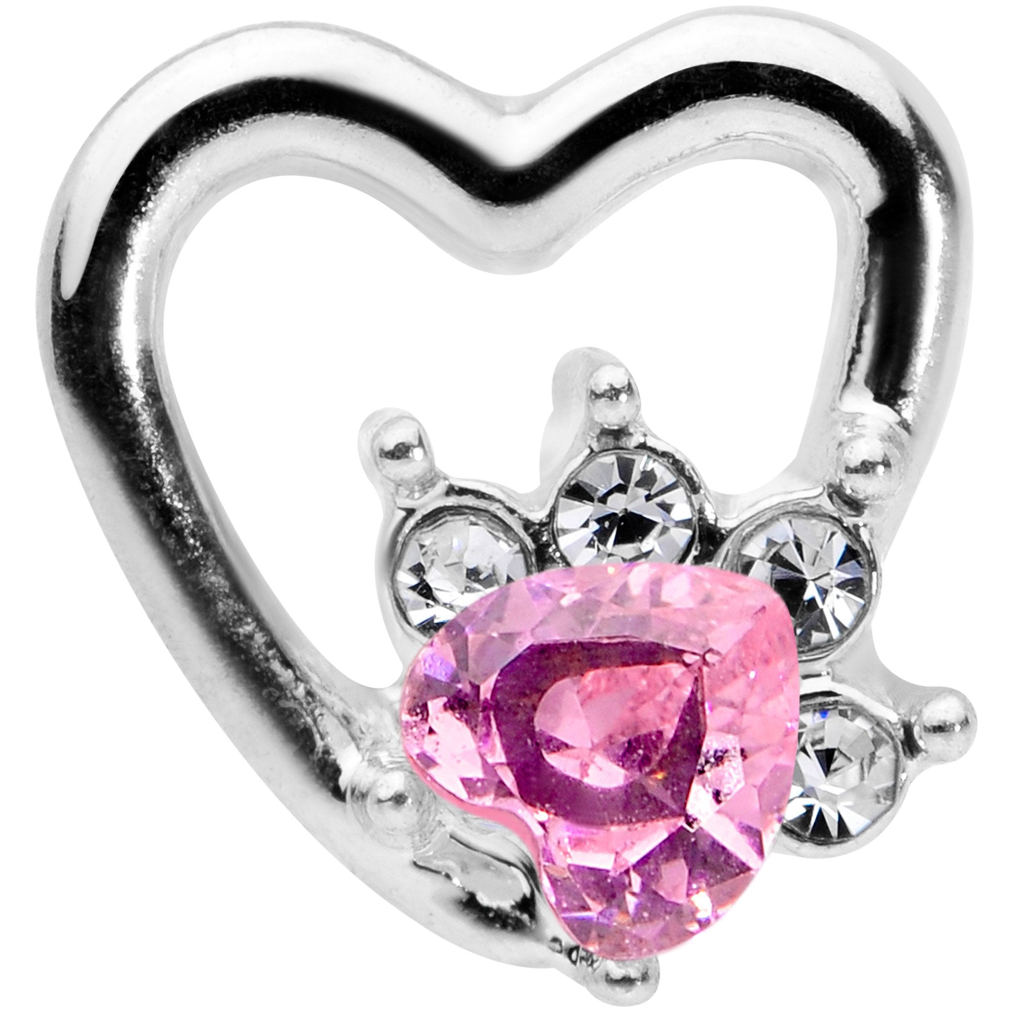 16G 1/4 Pink Gem Rose Flower Hollow Heart Cartilage Tragus
