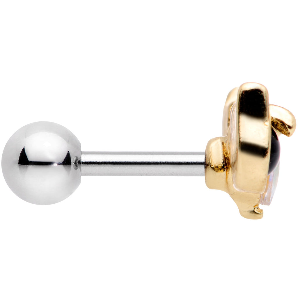 16G 1/4 Black White CZ Gem Gold Tone Kitty Cat Luv Cartilage Tragus