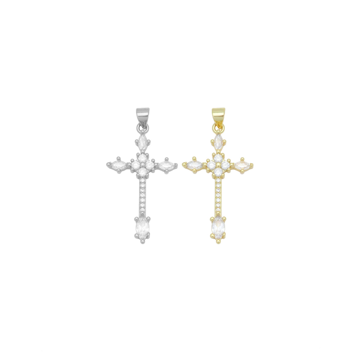 Gold Clear Oval CZ Cross Charm Pendant, Sku#LD639