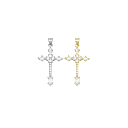 Gold Clear Oval CZ Cross Charm Pendant, Sku#LD639