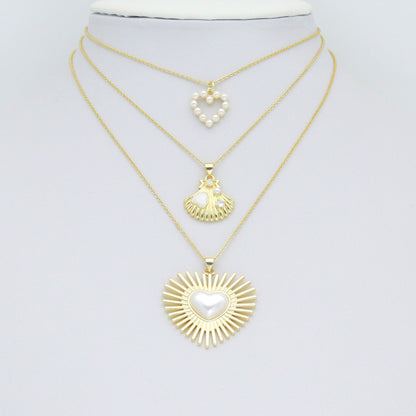White Pearl Heart White Cross Shell Starfish Charm Pendant,Sku#LD746