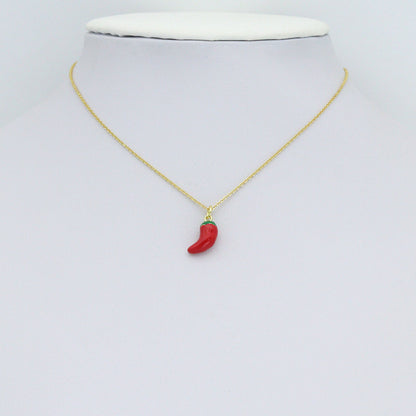 Clear CZ White Pearl Red Chili Charm Pendant,Sku#A495