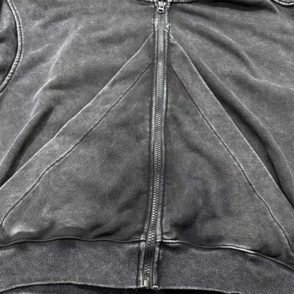 American-style Vintage Washed-and-distressed Cardigan Zip-up Hoodie