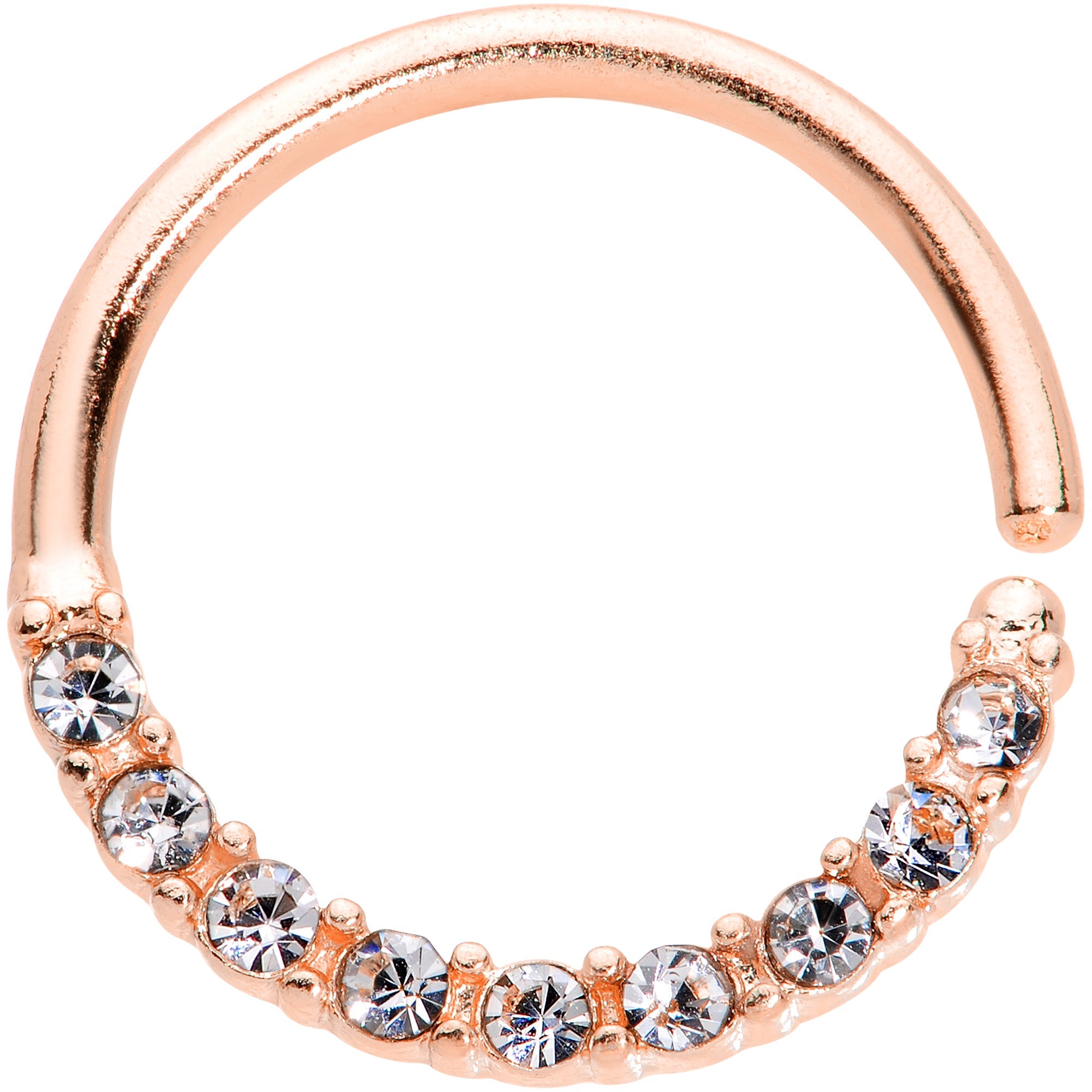 16G 3/8 Clear Gem Rose Gold Tone Elegance Seamless Circular Ring