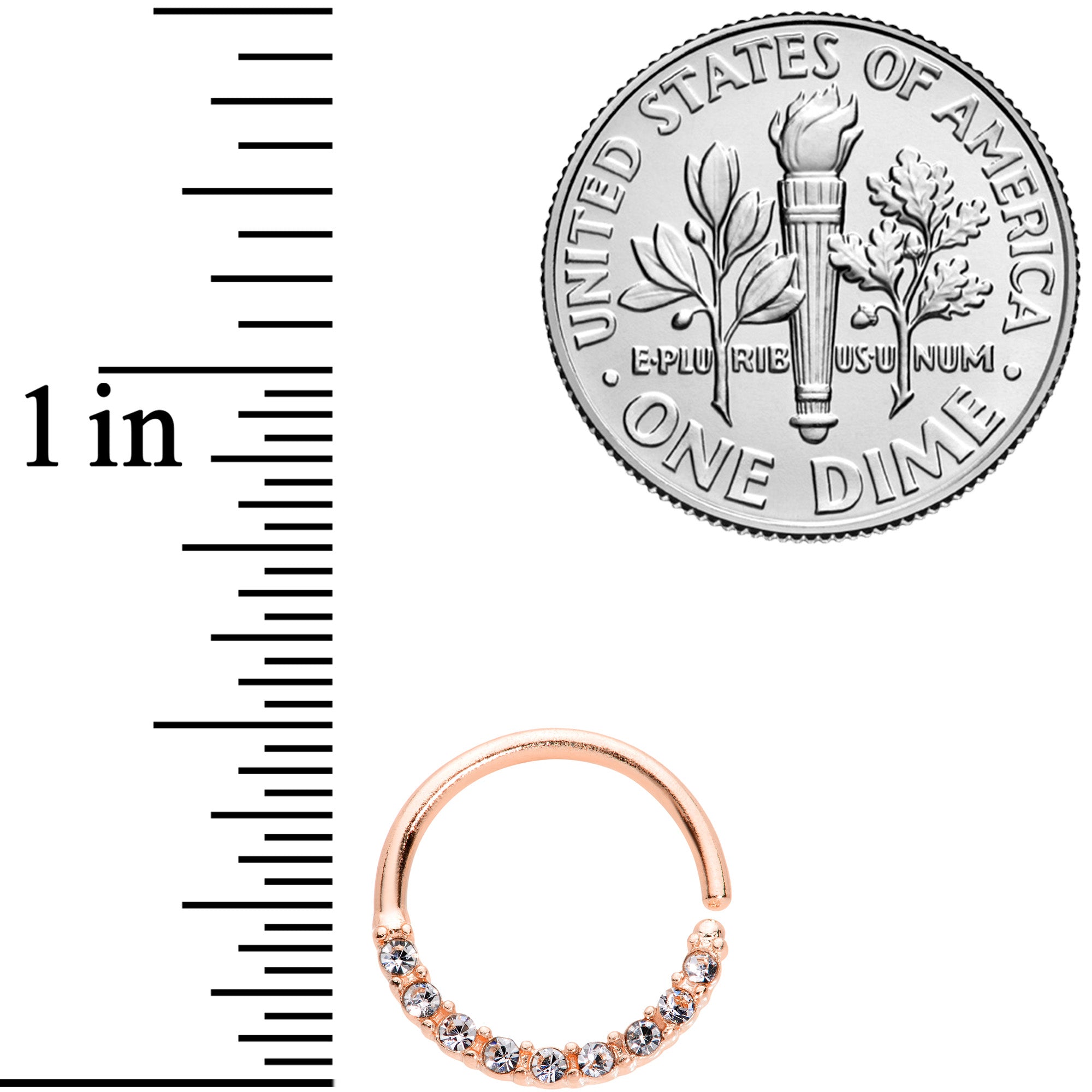 16G 3/8 Clear Gem Rose Gold Tone Elegance Seamless Circular Ring