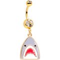 Clear Gem Gold Tone Shark Attack Dangle Belly Ring