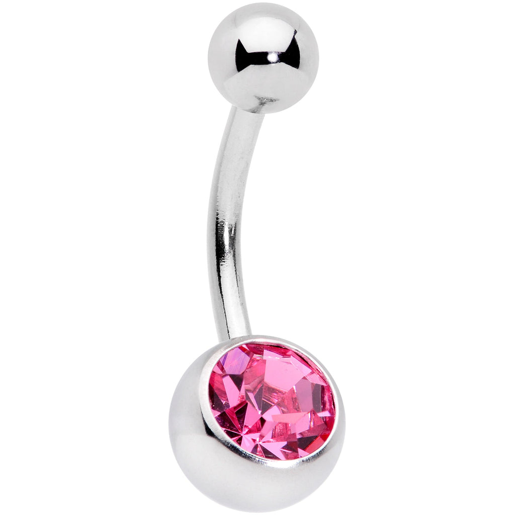 Pink Clear Gem Flower Belly Ring Set of 3