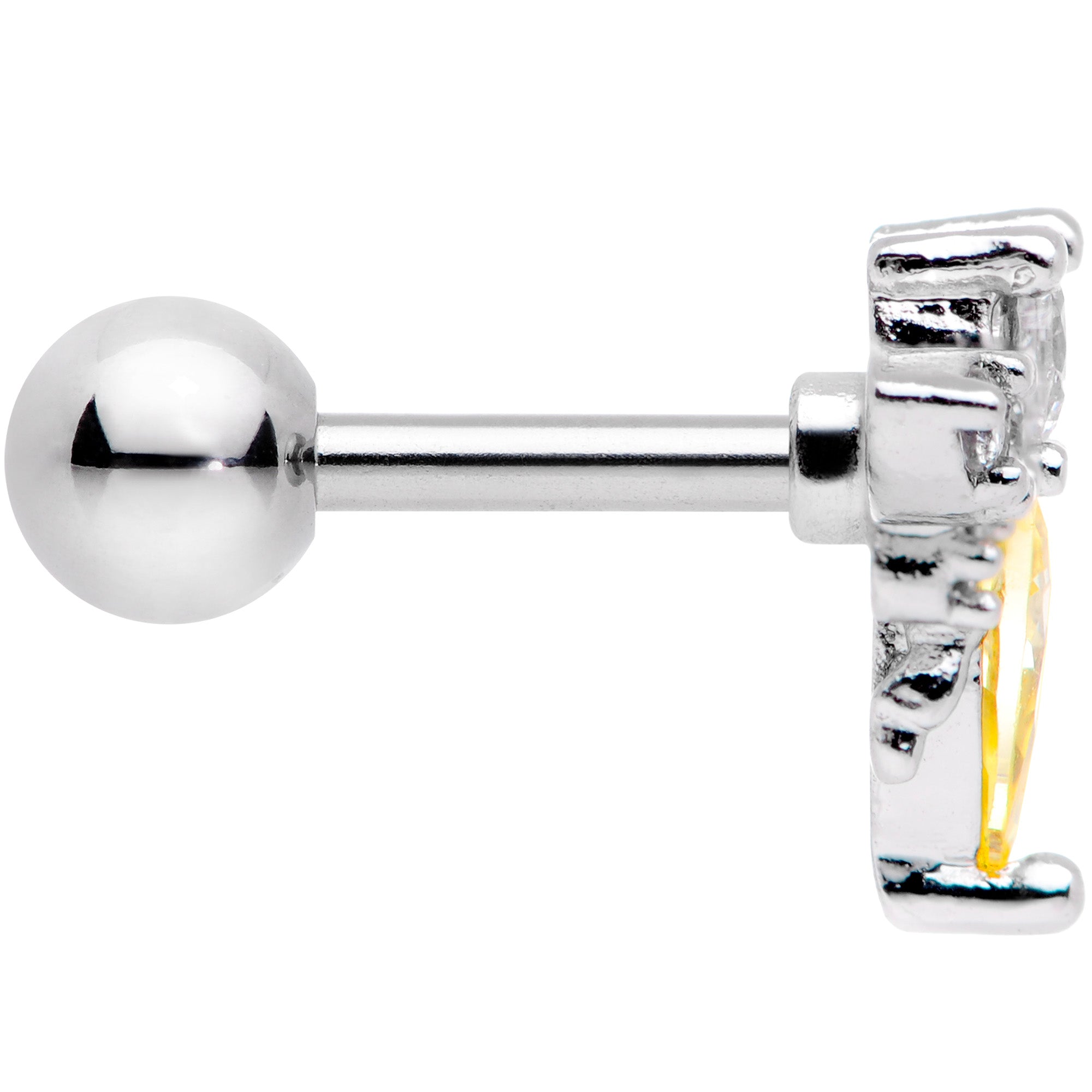 16G 1/4 Clear Yellow CZ Gem Bee Cartilage Tragus Earring
