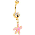 Clear Gem Gold Tone Pink Nautical Starfish Dangle Belly Ring