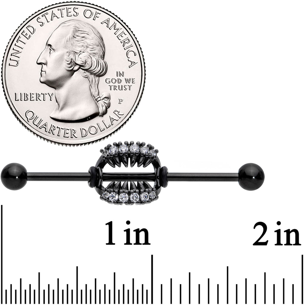 14G Clear CZ Gem Black Monster Fangs Industrial Barbell 38mm