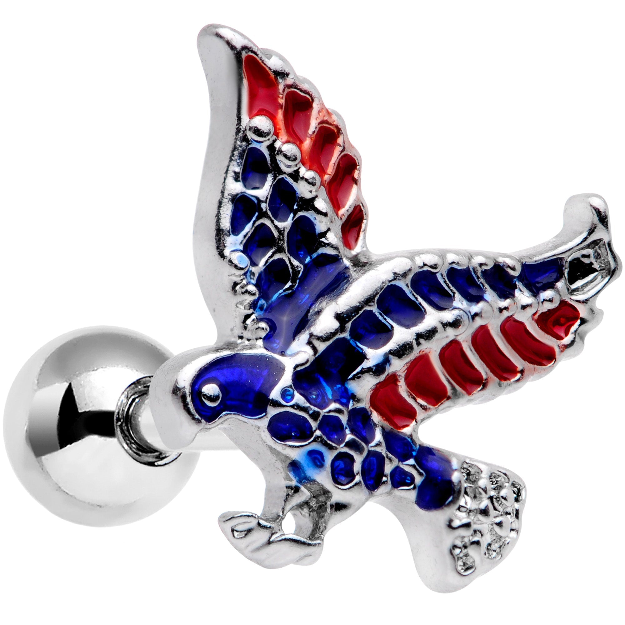 16G 1/4 Red Blue Patriotic Eagle Cartilage Tragus Earring