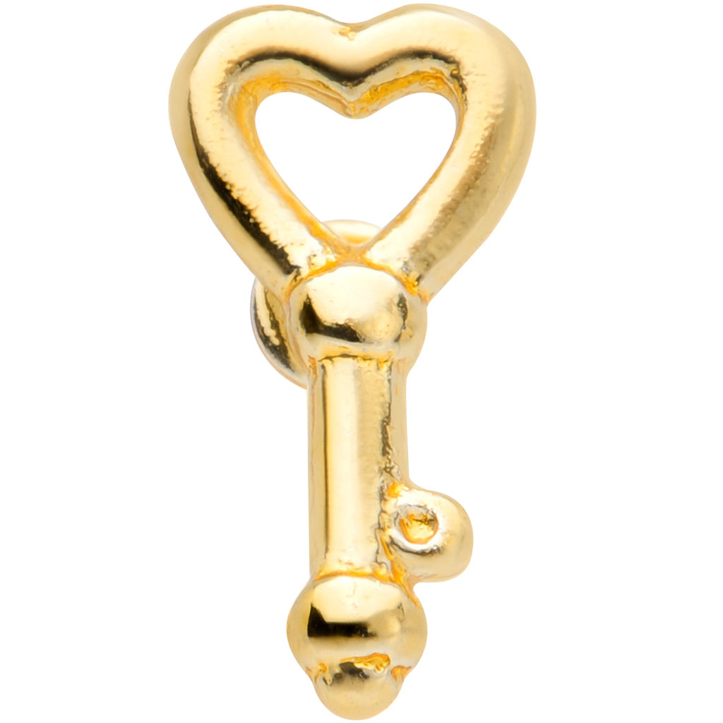 20G 5/16 Gold Tone Key to Your Heart L Shaped Nose Ring