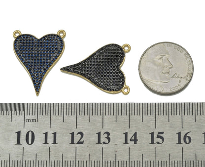 Black, Fuchsia Black CZ Heart Charm for Necklace Making, Sku#LK674