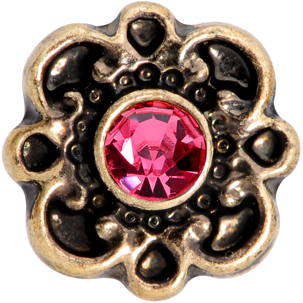 16G 1/4 Pink Gem Gold Tone Flower Emblem Tragus Cartilage Earring